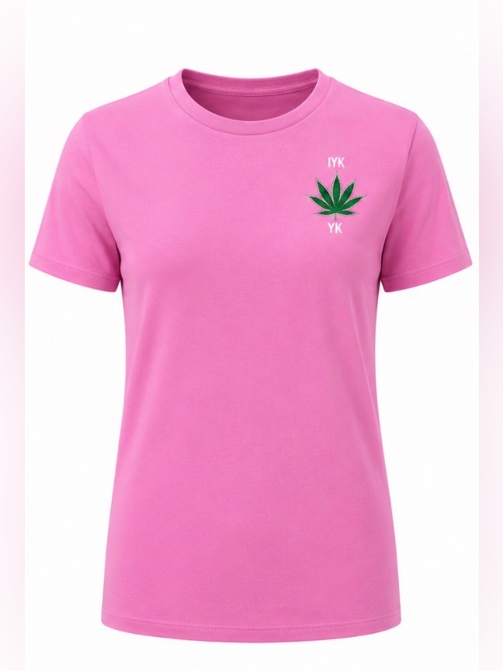 🌲💗 Pink IYKYK Tee with Green Leaf Design - Size Medium